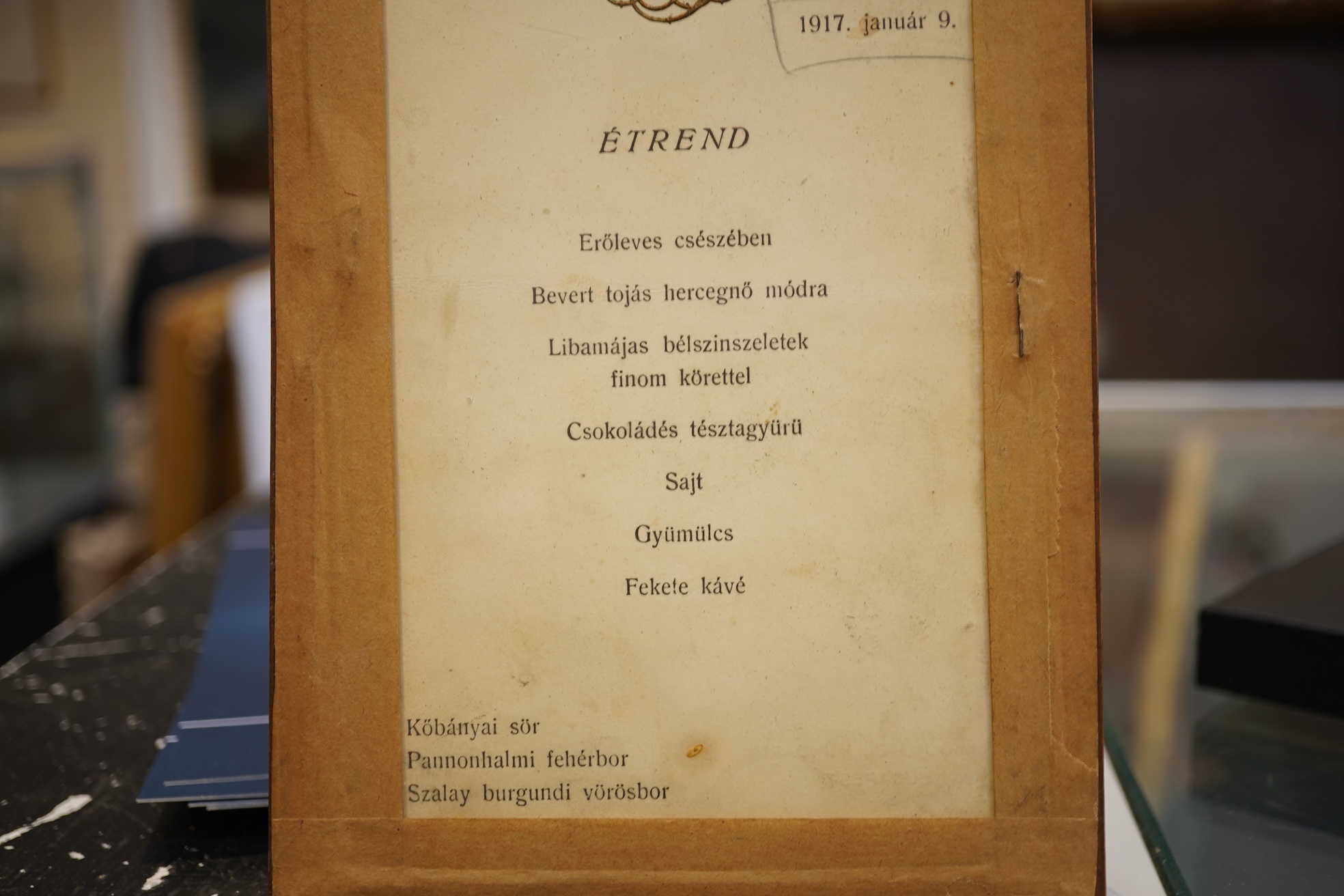 First World War Interest: A signed Grand Hotel Budapest Menu, January 9th 1917